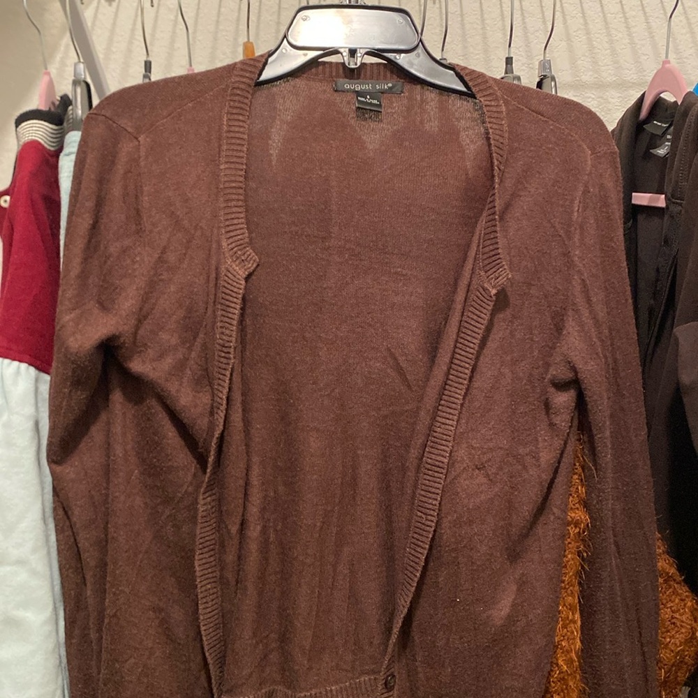 Brown august silk cardigan with buttons